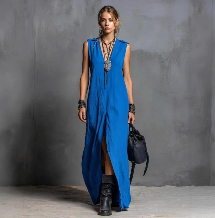 Robe longue en lin élégance minimaliste