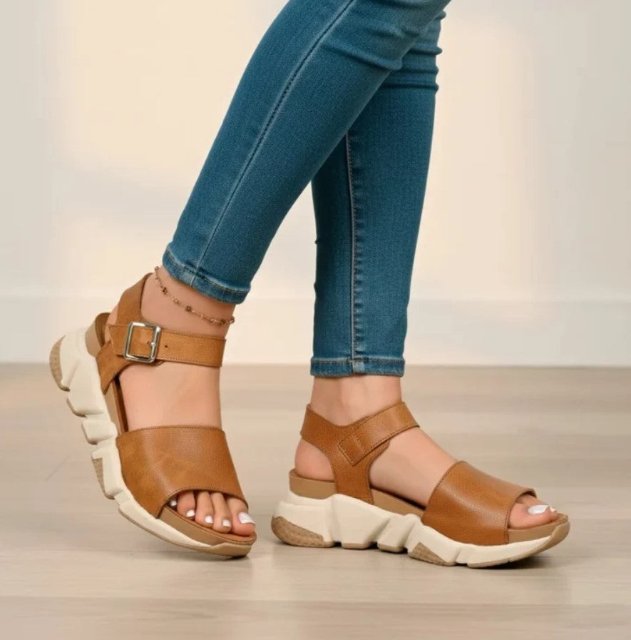 Sandales en cuir synthétique à bout ouvert
