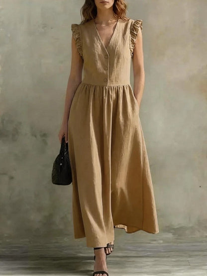 Robe évasee col v & manches bouffantes