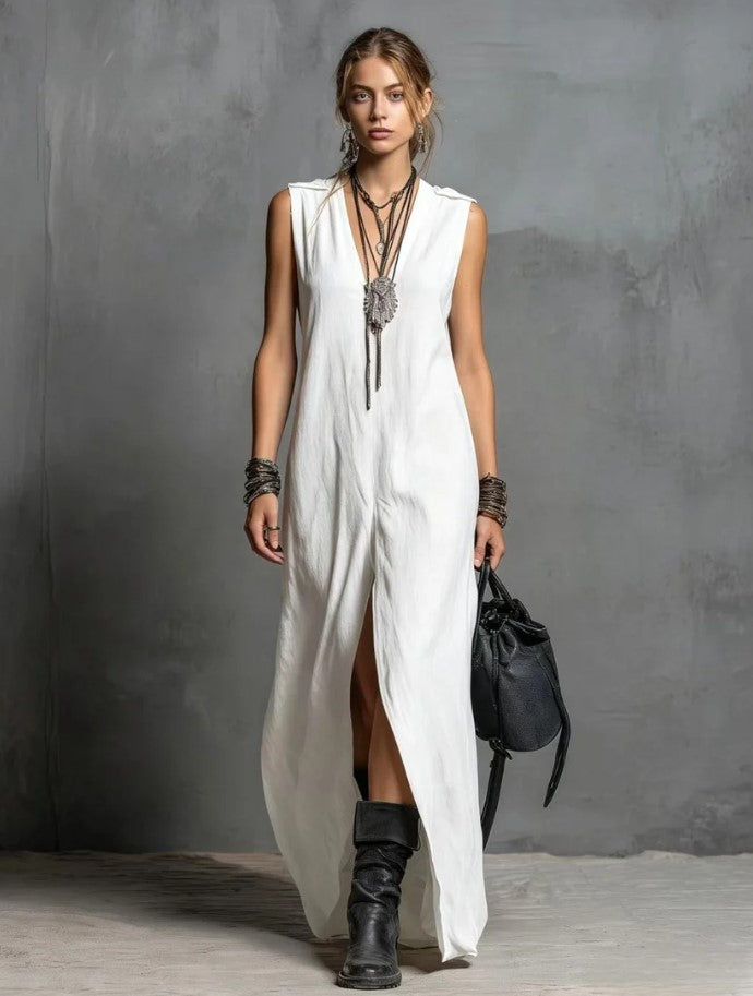 Robe longue en lin élégance minimaliste