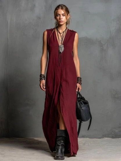 Robe longue en lin élégance minimaliste