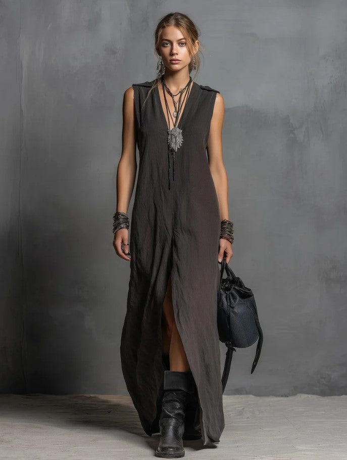 Robe longue en lin élégance minimaliste