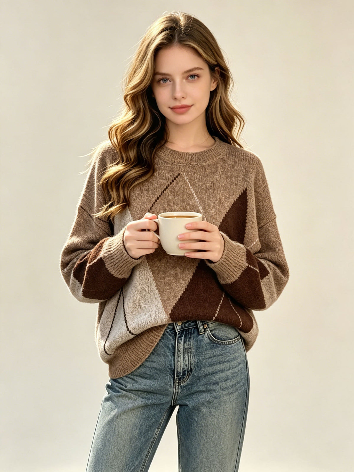 JACQUAR | Pull ample à motif losanges